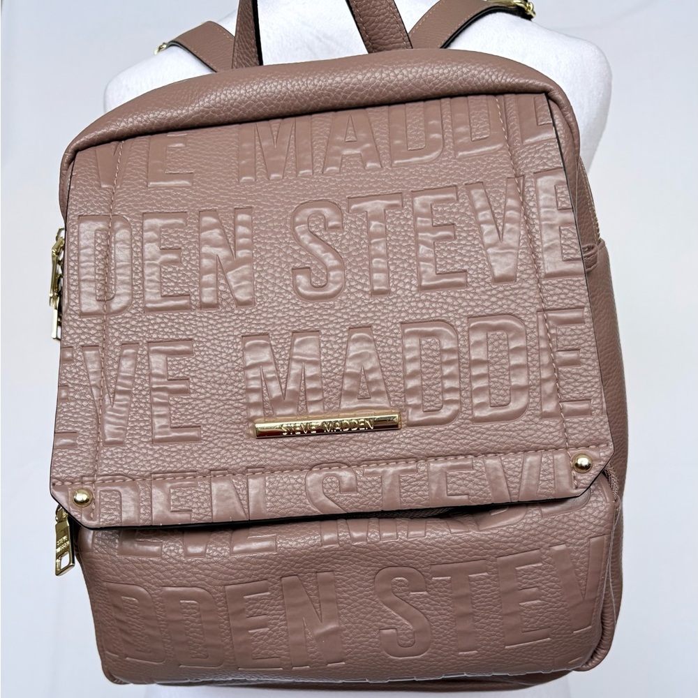 Steve Madden Faux Leather Mauve Backpack & Gold Accents Casual Women's Bag Sz M